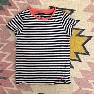 Joules Navy and White Striped Tee with Red Trim
